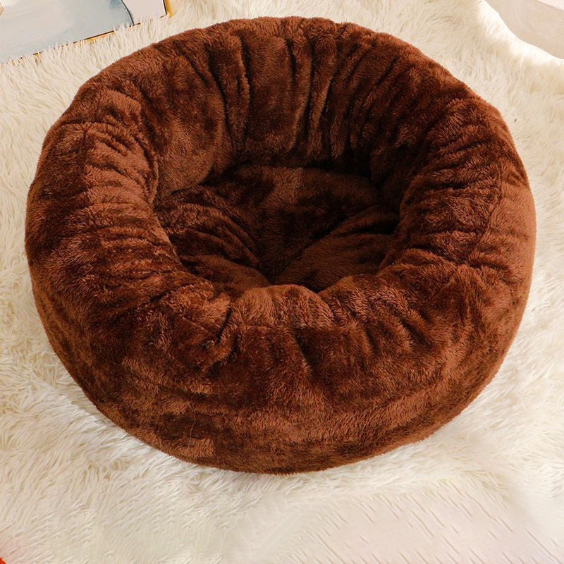 Long Plush Donut Style Round Pet Bed Winter Warm Cushion