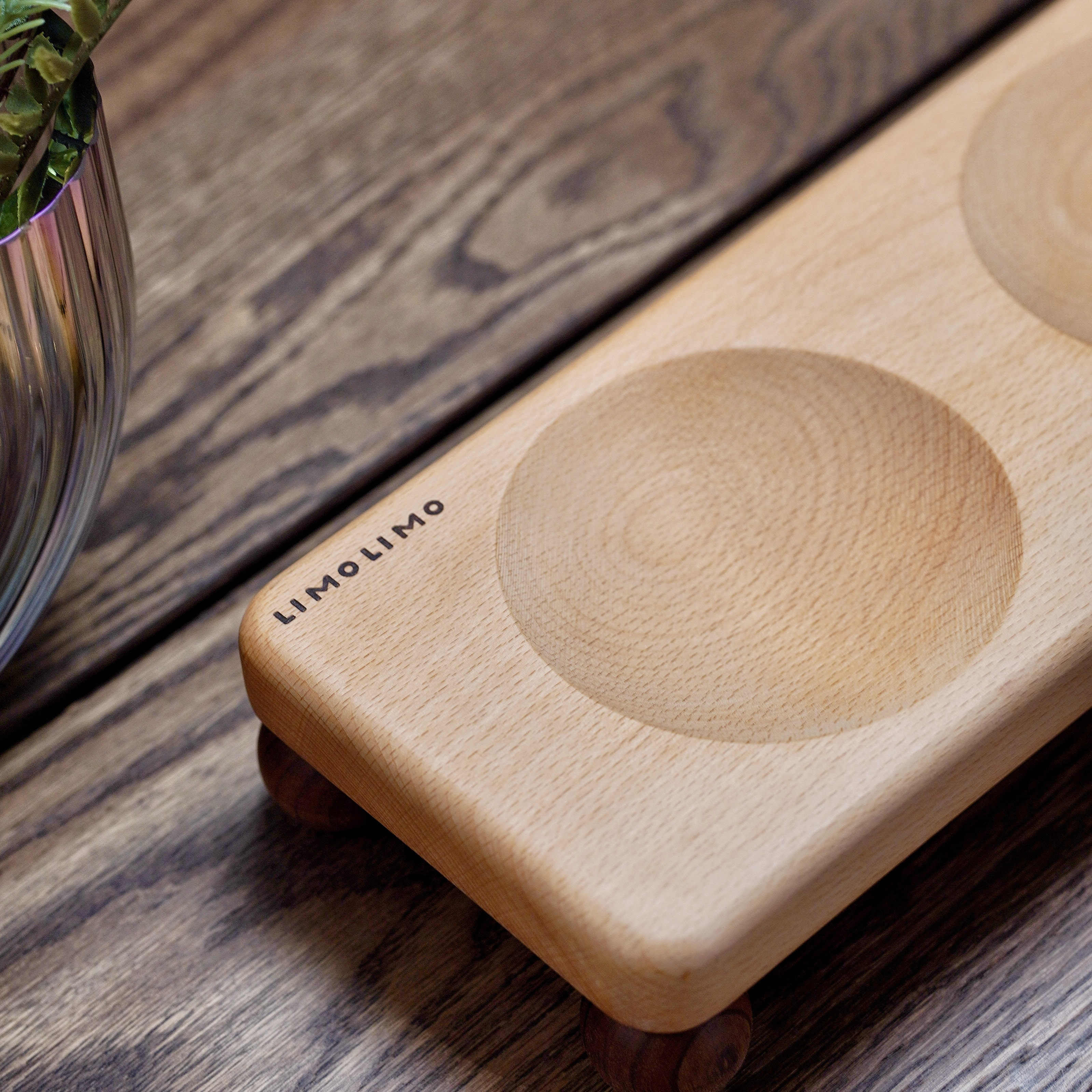 Solid Wood Ceramic Pet Feeding Bowl Set Holder