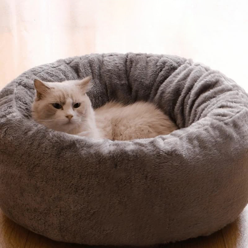Long Plush Donut Style Round Pet Bed Winter Warm Cushion