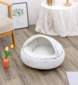 2 In 1 Winter Warm Round Plush Pet Bed House Soft Long Fur Nest