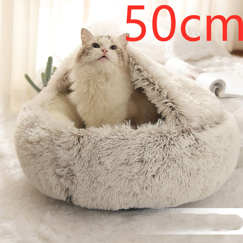2 In 1 Winter Warm Round Plush Pet Bed House Soft Long Fur Nest