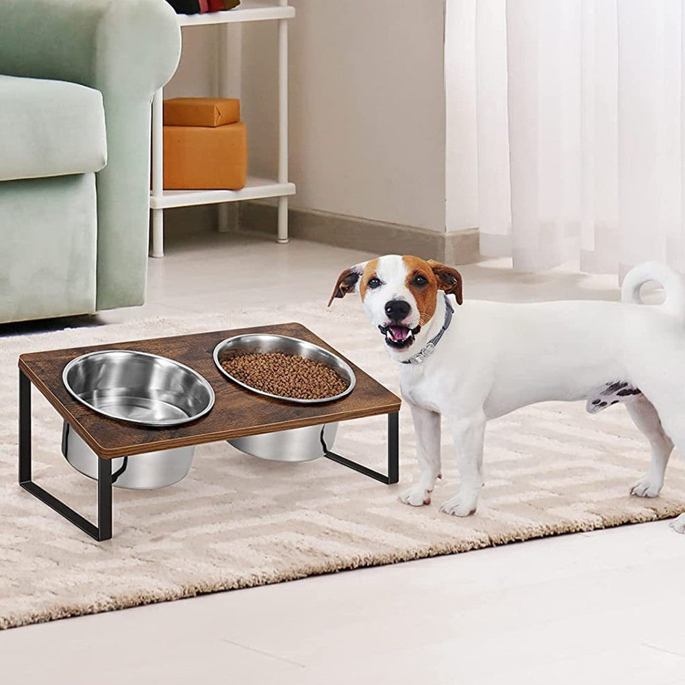 Wood Iron Pet Feeding Rack With Bowl Holder Stand