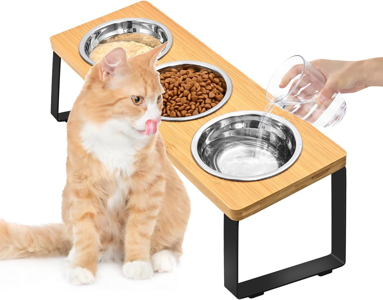 Wood Iron Pet Feeding Rack With Bowl Holder Stand