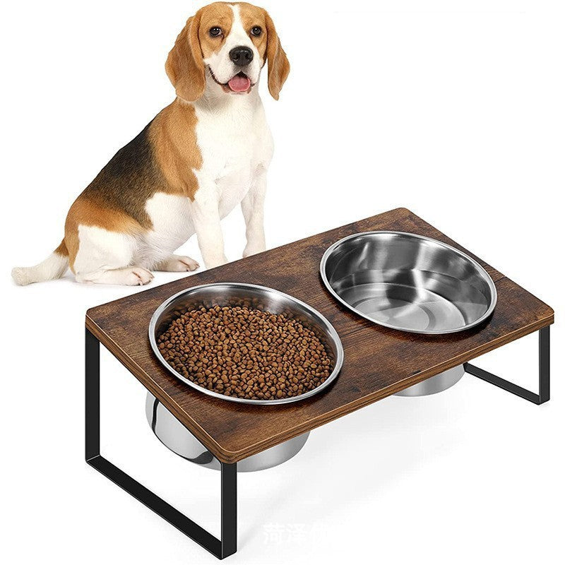 Wood Iron Pet Feeding Rack With Bowl Holder Stand