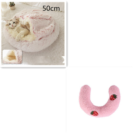 2 In 1 Winter Warm Round Plush Pet Bed House Soft Long Fur Nest
