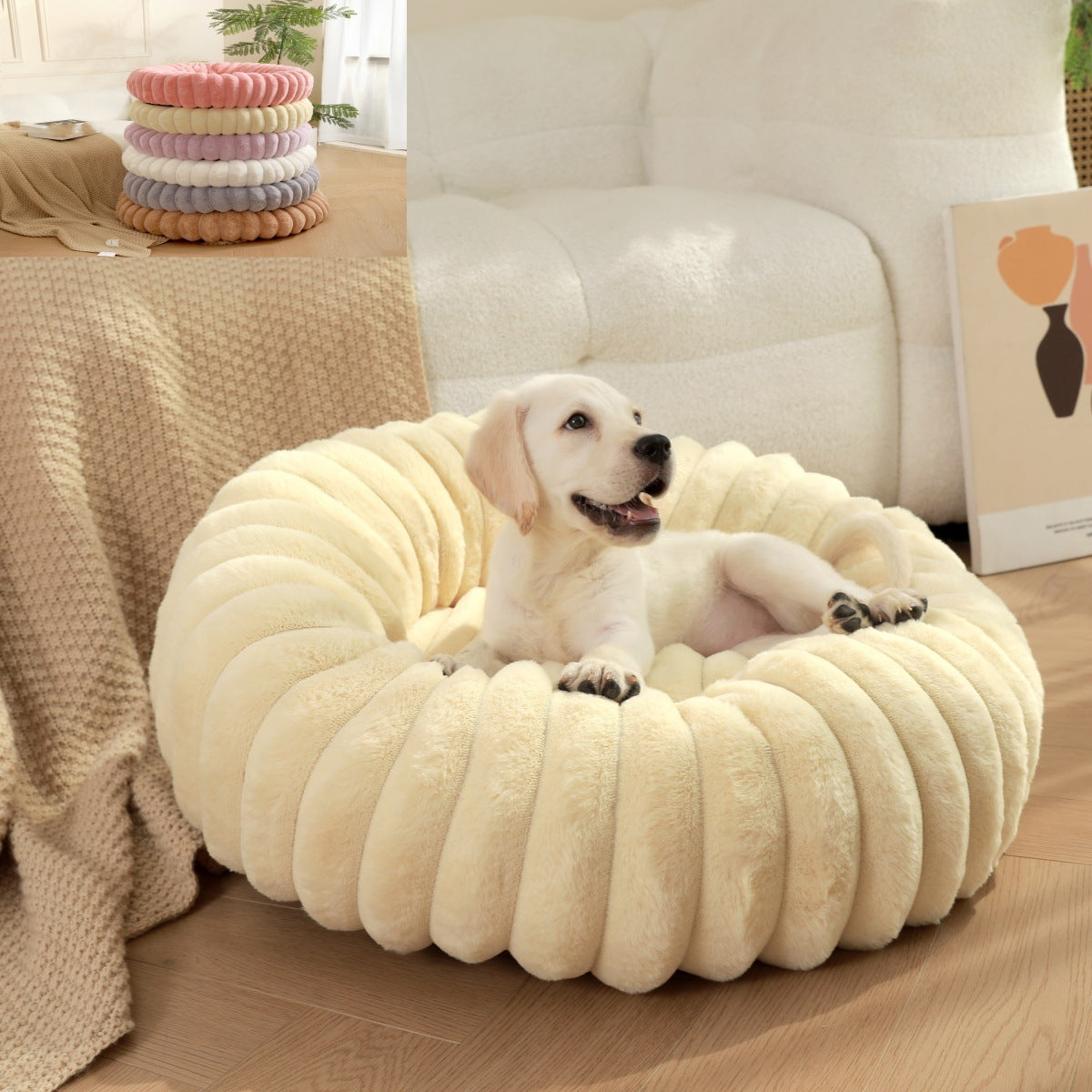 High Density Plush Round Winter Warm Pet Nest Sleeping Bed
