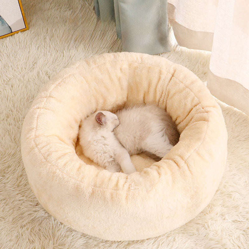 Long Plush Donut Style Round Pet Bed Winter Warm Cushion