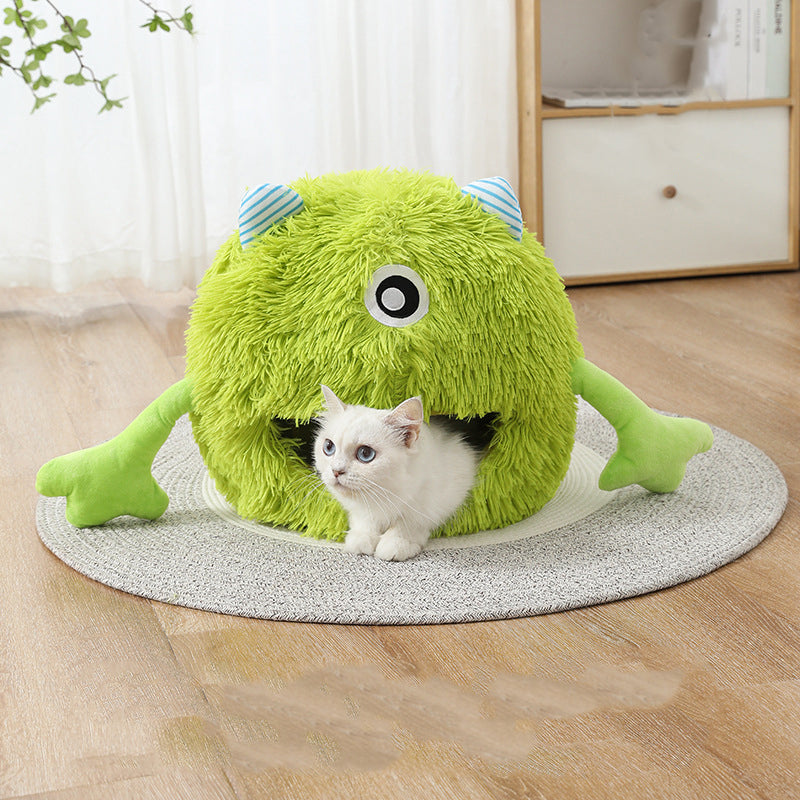 Machine Washable Fluffy Round Pet Bed Non Slip Calming Plush Cuddler Cushion Self Warming Nest