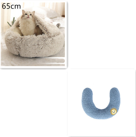 2 In 1 Winter Warm Round Plush Pet Bed House Soft Long Fur Nest