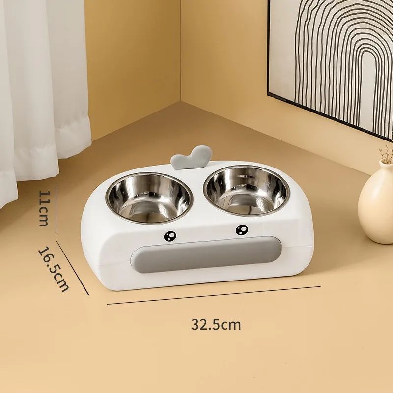 Duck Design Pet Double Bowl Feeding And Drinking Tray Set