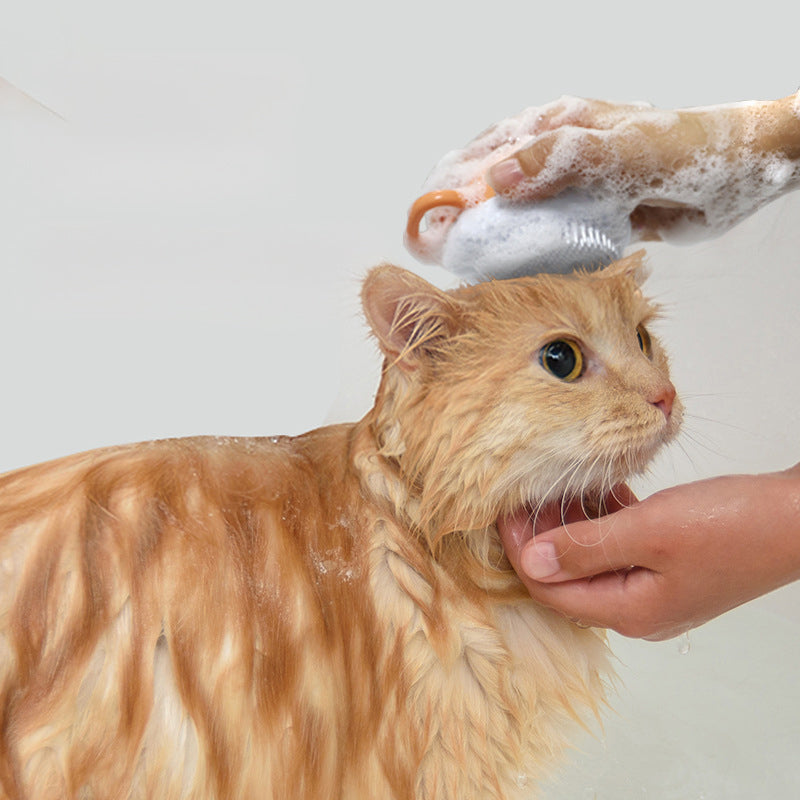 Silicone Pet Bath Brush Shampoo Dispenser Grooming Comb Tool