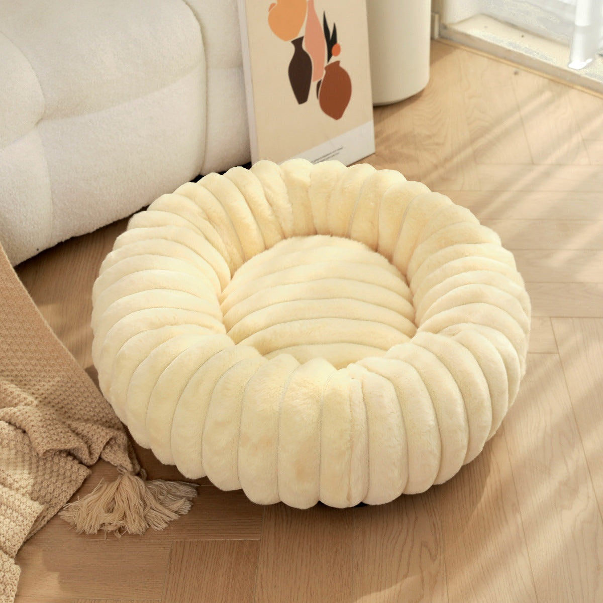 High Density Plush Round Winter Warm Pet Nest Sleeping Bed