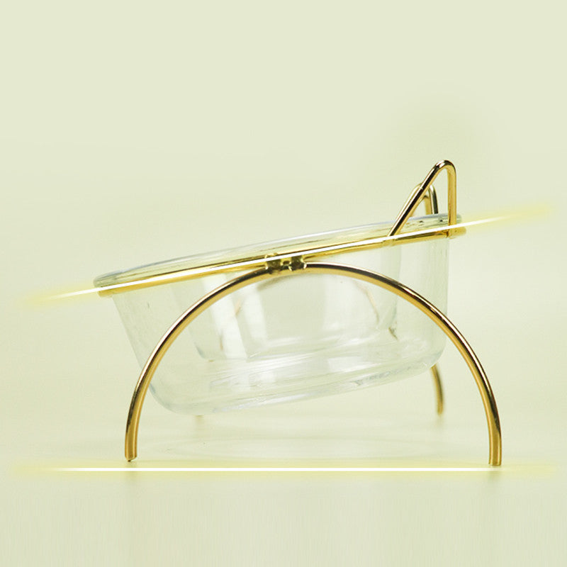Glass Pet Feeding And Water Bowl With Metal Rack Stand