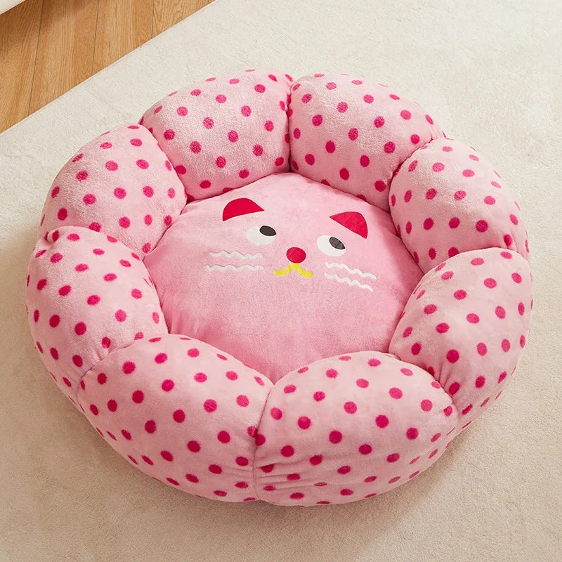 Polka Dot Round Pet Bed Soft Cushion Sleeping Nest