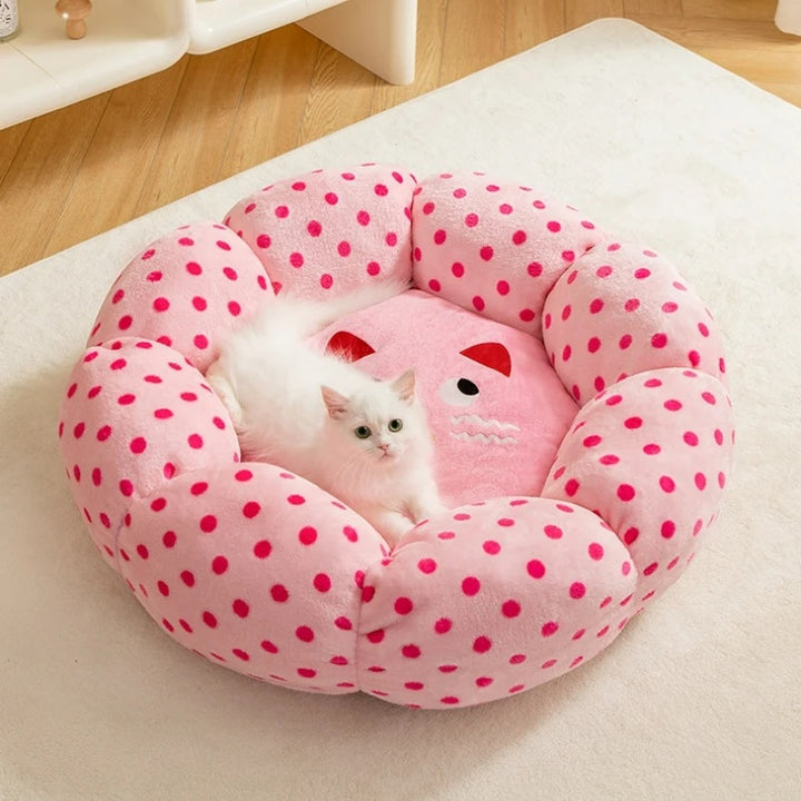 Polka Dot Round Pet Bed Soft Cushion Sleeping Nest