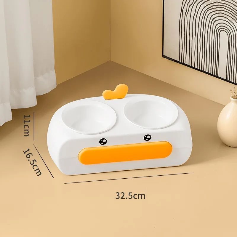 Duck Design Pet Double Bowl Feeding And Drinking Tray Set