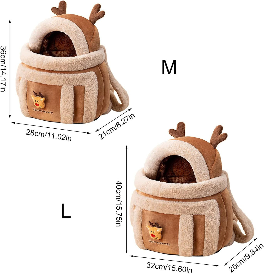 Pet Backpack Travel Bag Winter Outdoor Plush Reindeer Hand Warmers