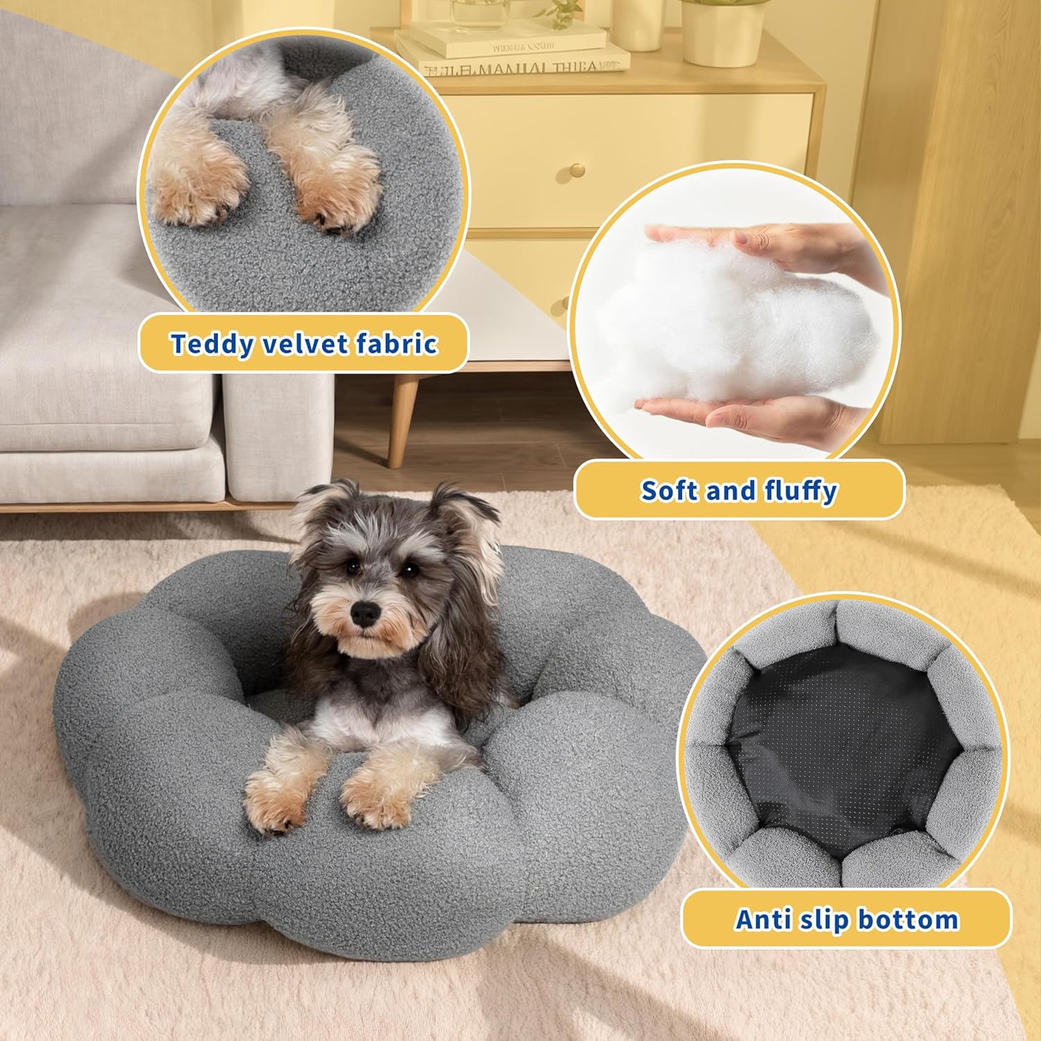 Fluffy Flower Style Plush Round Donut Calming Pet Bed Non Slip Machine Washable Cuddler Nest