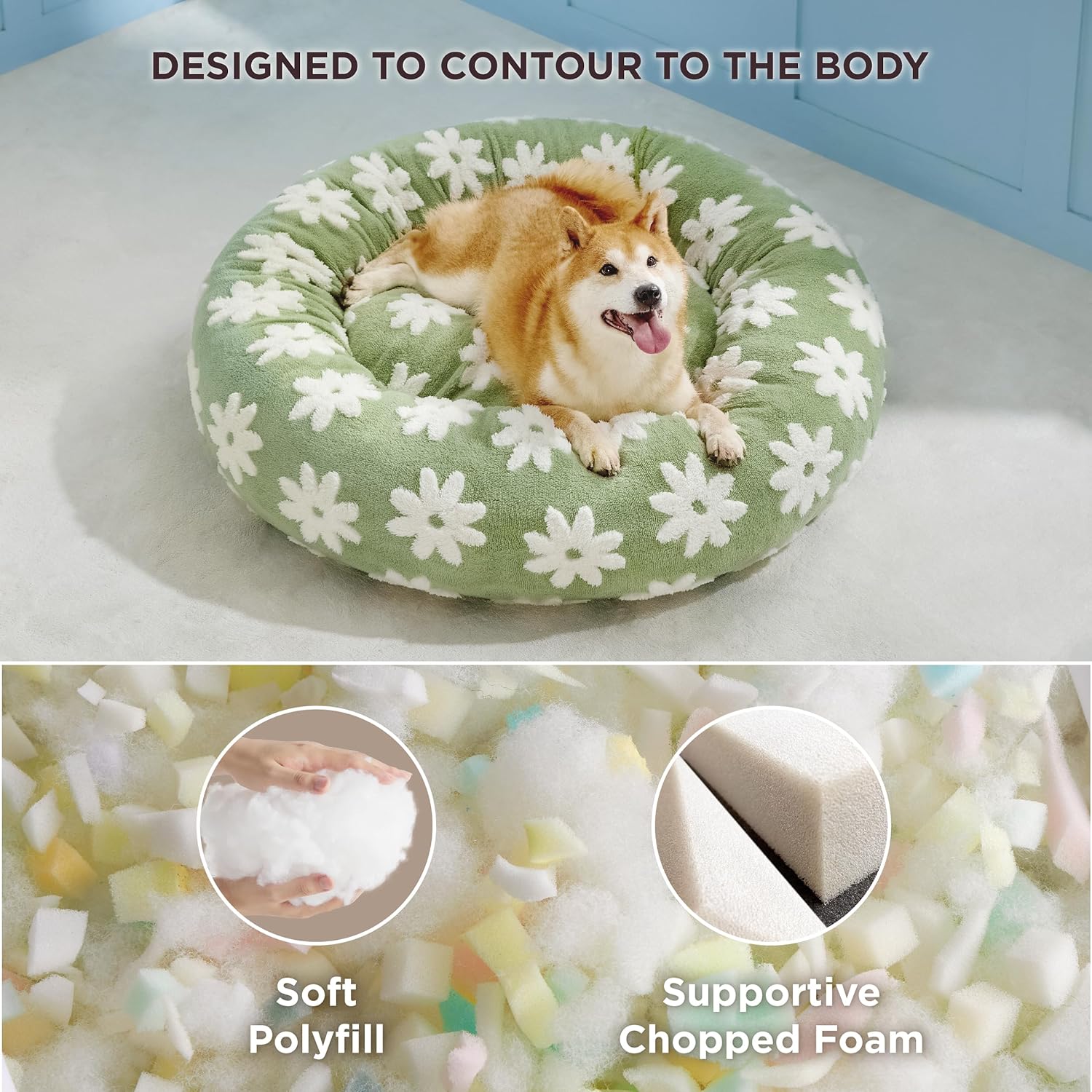 Round Donut Style Calming Pet Bed Jacquard Shaggy Plush Anti Slip Base Bed