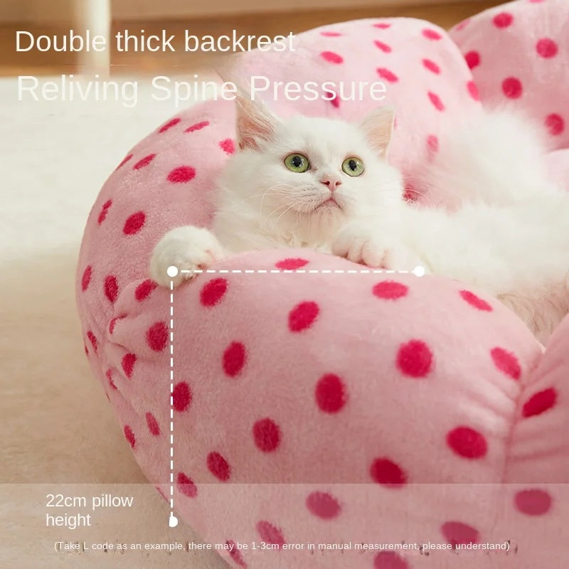Polka Dot Round Pet Bed Soft Cushion Sleeping Nest
