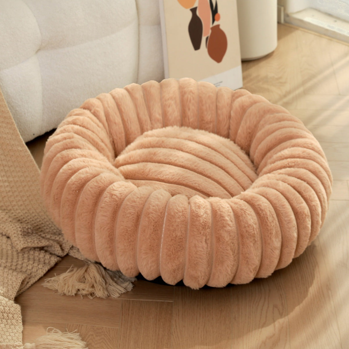 High Density Plush Round Winter Warm Pet Nest Sleeping Bed