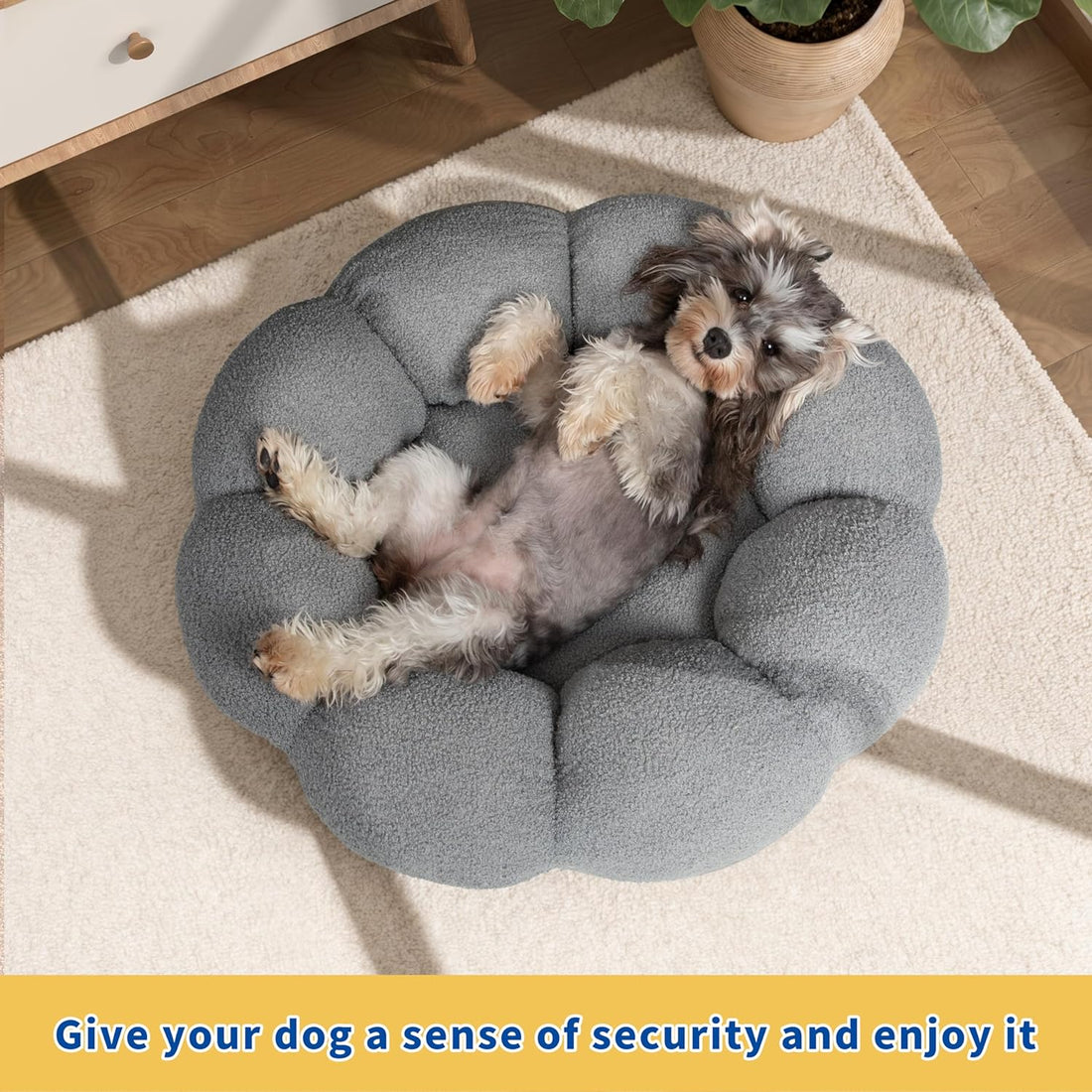 Fluffy Flower Style Plush Round Donut Calming Pet Bed Non Slip Machine Washable Cuddler Nest