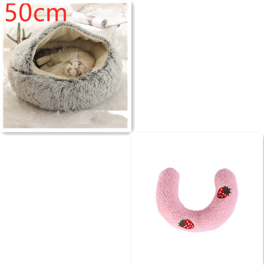 2 In 1 Winter Warm Round Plush Pet Bed House Soft Long Fur Nest