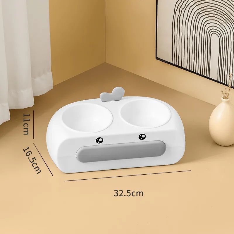 Duck Design Pet Double Bowl Feeding And Drinking Tray Set