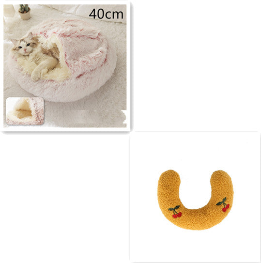 2 In 1 Winter Warm Round Plush Pet Bed House Soft Long Fur Nest