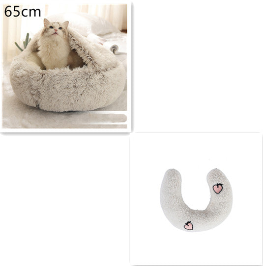 2 In 1 Winter Warm Round Plush Pet Bed House Soft Long Fur Nest