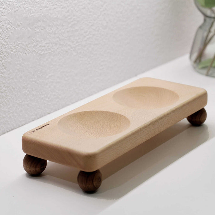Solid Wood Ceramic Pet Feeding Bowl Set Holder