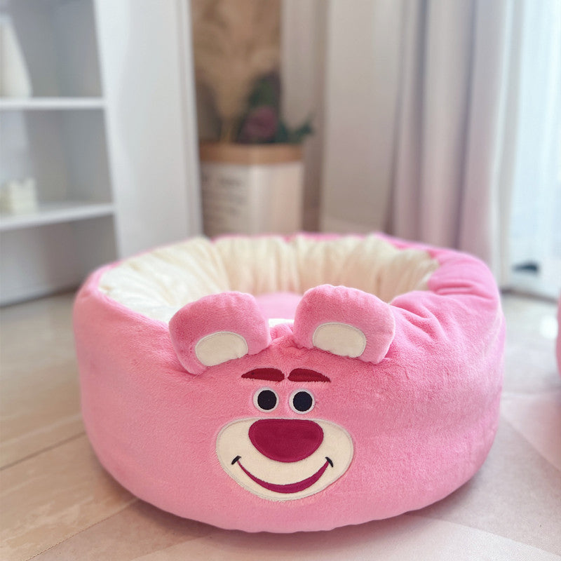 Cartoon Red Panda Style Plush Round Pet Nest All Season Cushion Bed