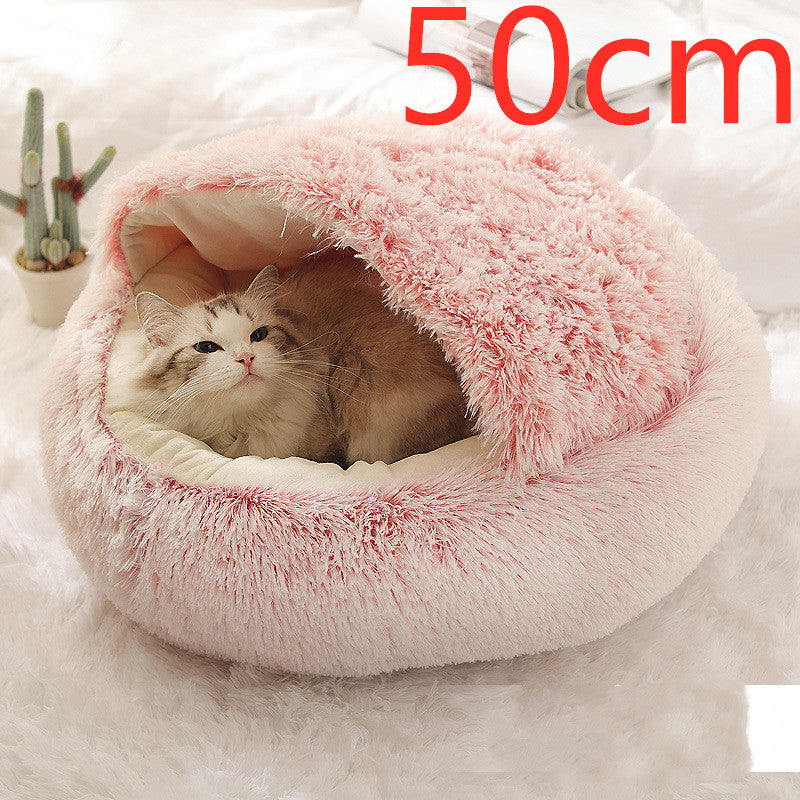 2 In 1 Winter Warm Round Plush Pet Bed House Soft Long Fur Nest