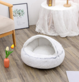 2 In 1 Winter Warm Round Plush Pet Bed House Soft Long Fur Nest