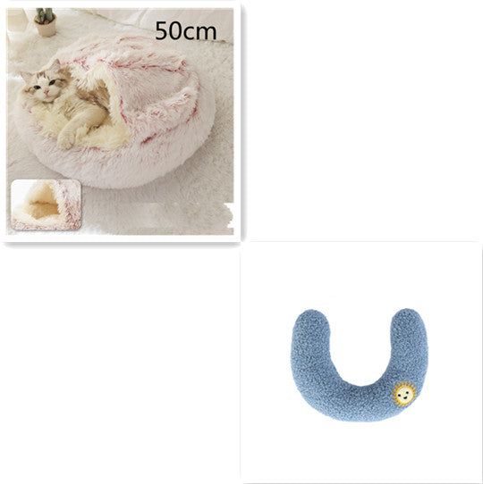 2 In 1 Winter Warm Round Plush Pet Bed House Soft Long Fur Nest