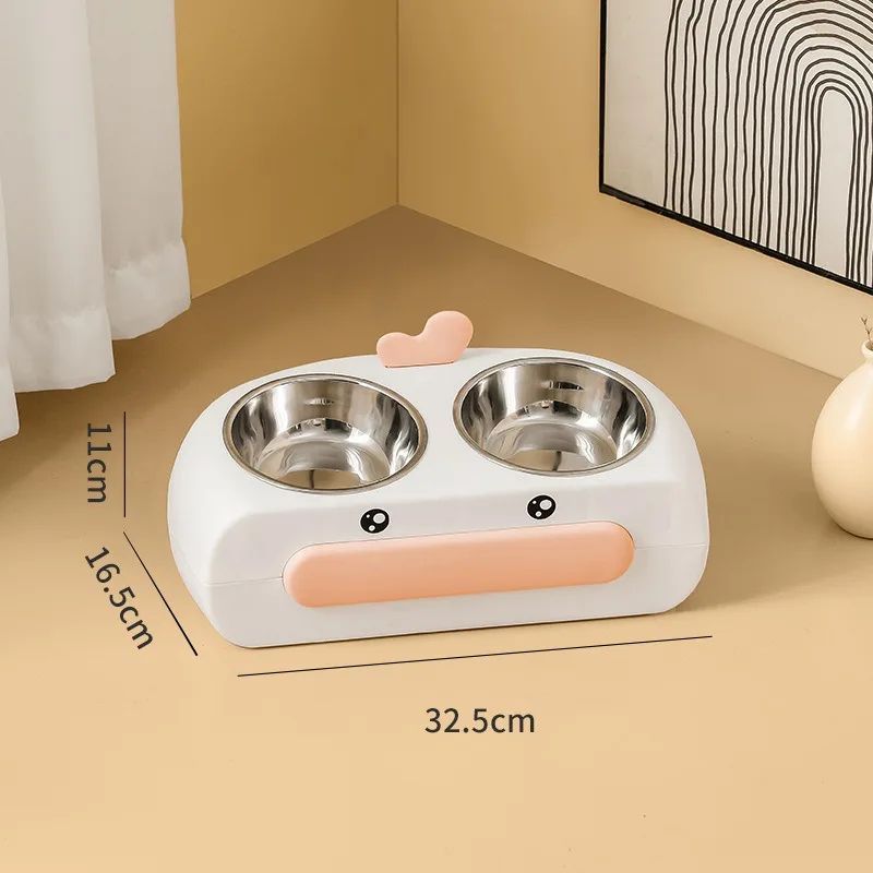 Duck Design Pet Double Bowl Feeding And Drinking Tray Set
