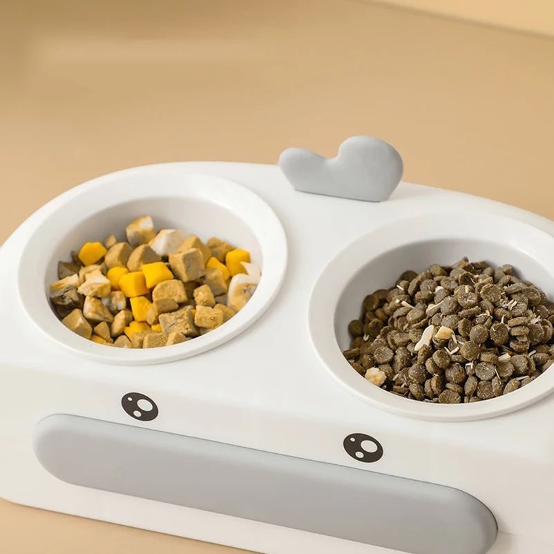 Duck Design Pet Double Bowl Feeding And Drinking Tray Set