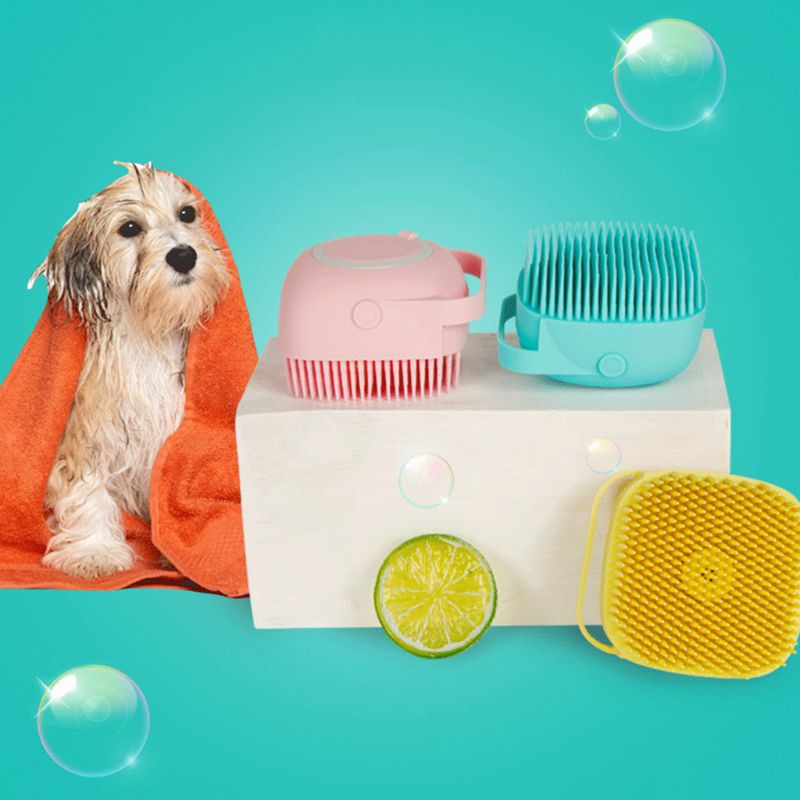 Pet Silicone Bath Brush Shampoo Dispenser Grooming Tool