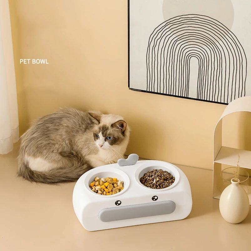 Duck Design Pet Double Bowl Feeding And Drinking Tray Set