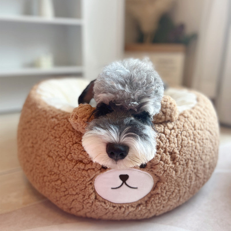 Cartoon Red Panda Style Plush Round Pet Nest All Season Cushion Bed