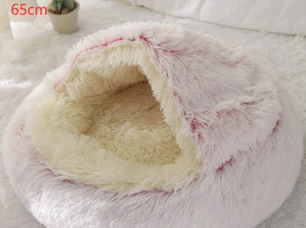 2 In 1 Winter Warm Round Plush Pet Bed House Soft Long Fur Nest