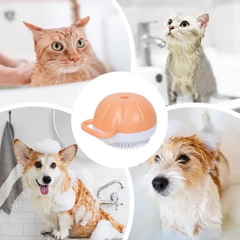 Silicone Pet Bath Brush Shampoo Dispenser Grooming Comb Tool