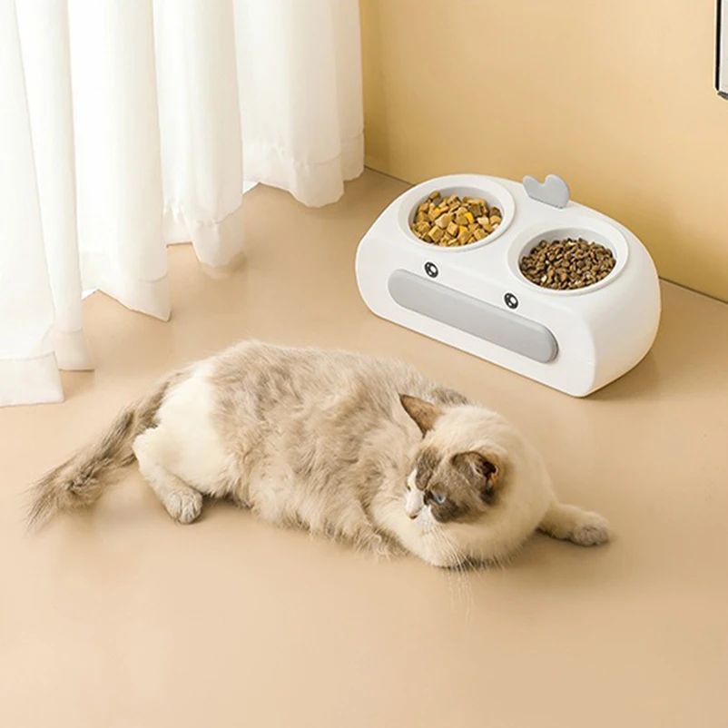Duck Design Pet Double Bowl Feeding And Drinking Tray Set