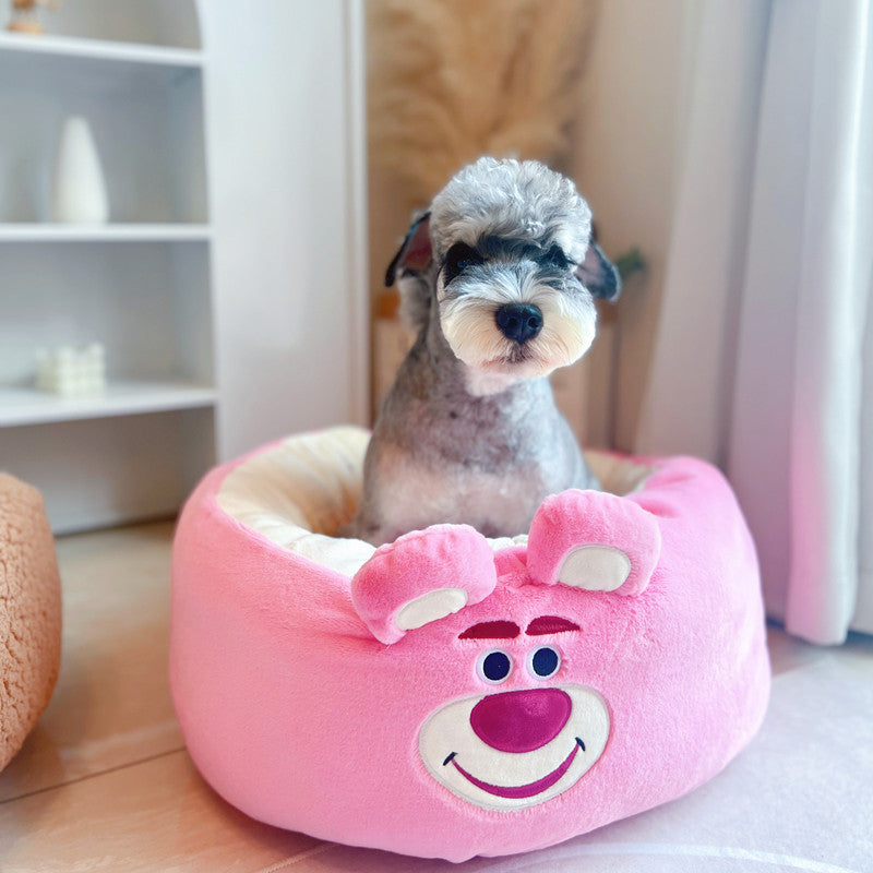 Cartoon Red Panda Style Plush Round Pet Nest All Season Cushion Bed