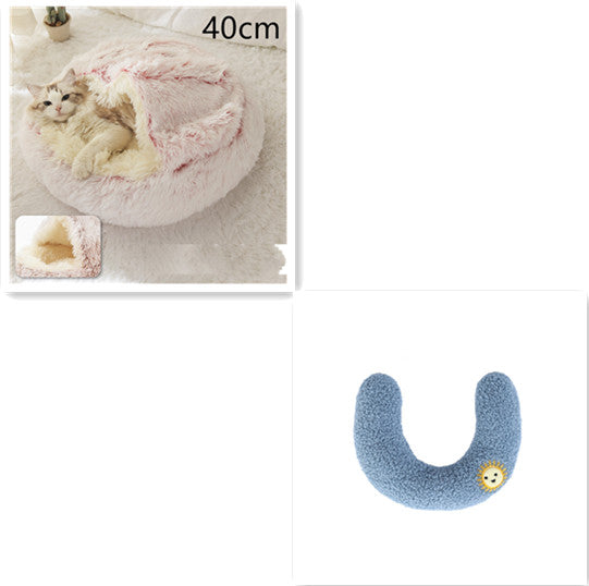 2 In 1 Winter Warm Round Plush Pet Bed House Soft Long Fur Nest