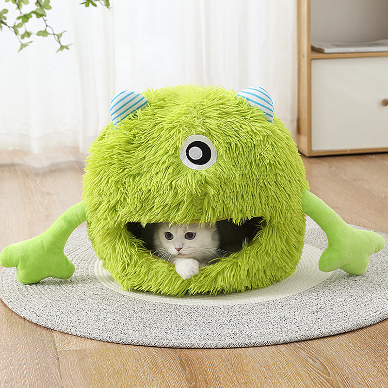 Machine Washable Fluffy Round Pet Bed Non Slip Calming Plush Cuddler Cushion Self Warming Nest