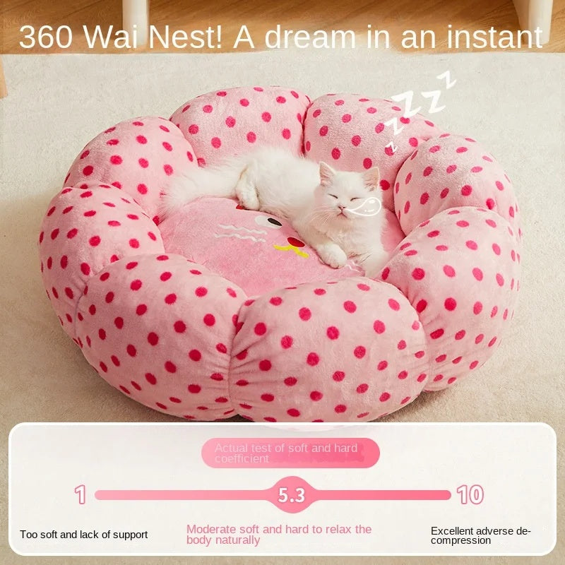 Polka Dot Round Pet Bed Soft Cushion Sleeping Nest