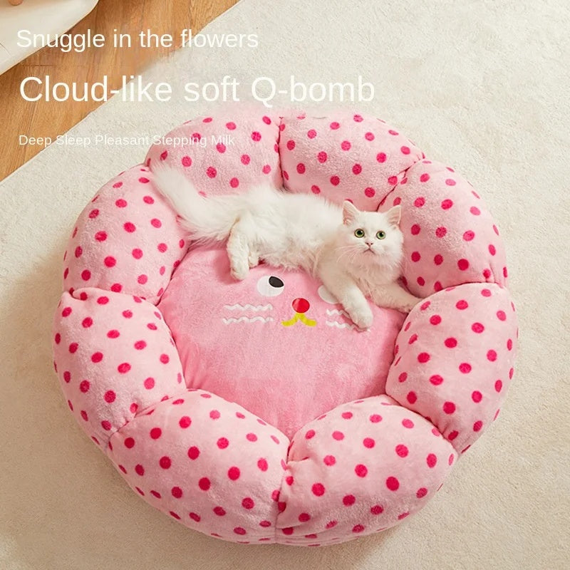 Polka Dot Round Pet Bed Soft Cushion Sleeping Nest