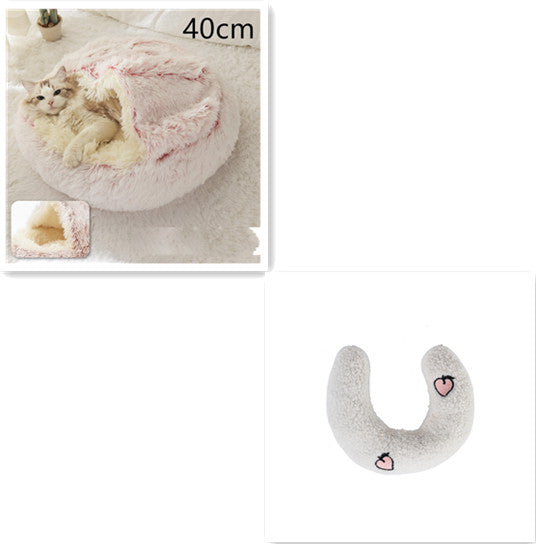 2 In 1 Winter Warm Round Plush Pet Bed House Soft Long Fur Nest