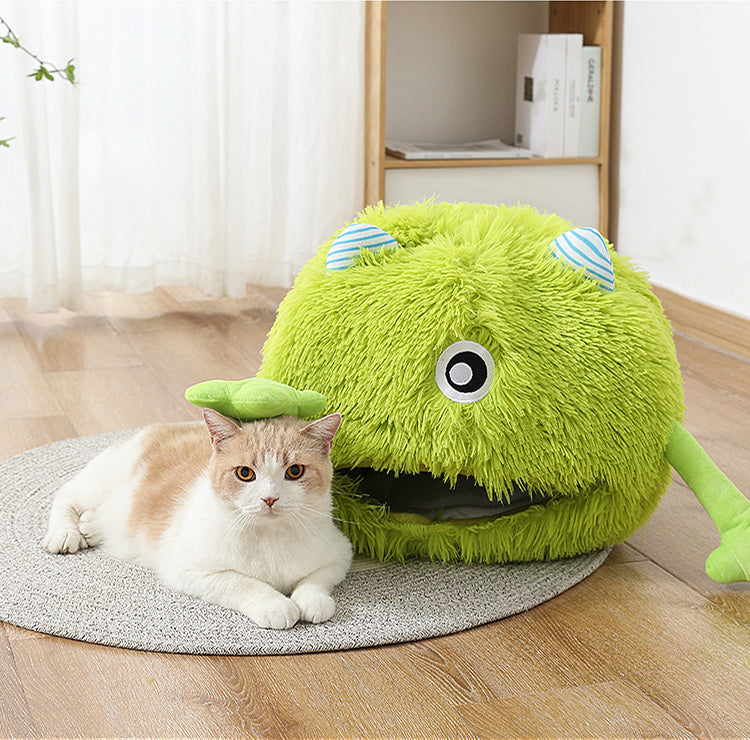 Machine Washable Fluffy Round Pet Bed Non Slip Calming Plush Cuddler Cushion Self Warming Nest